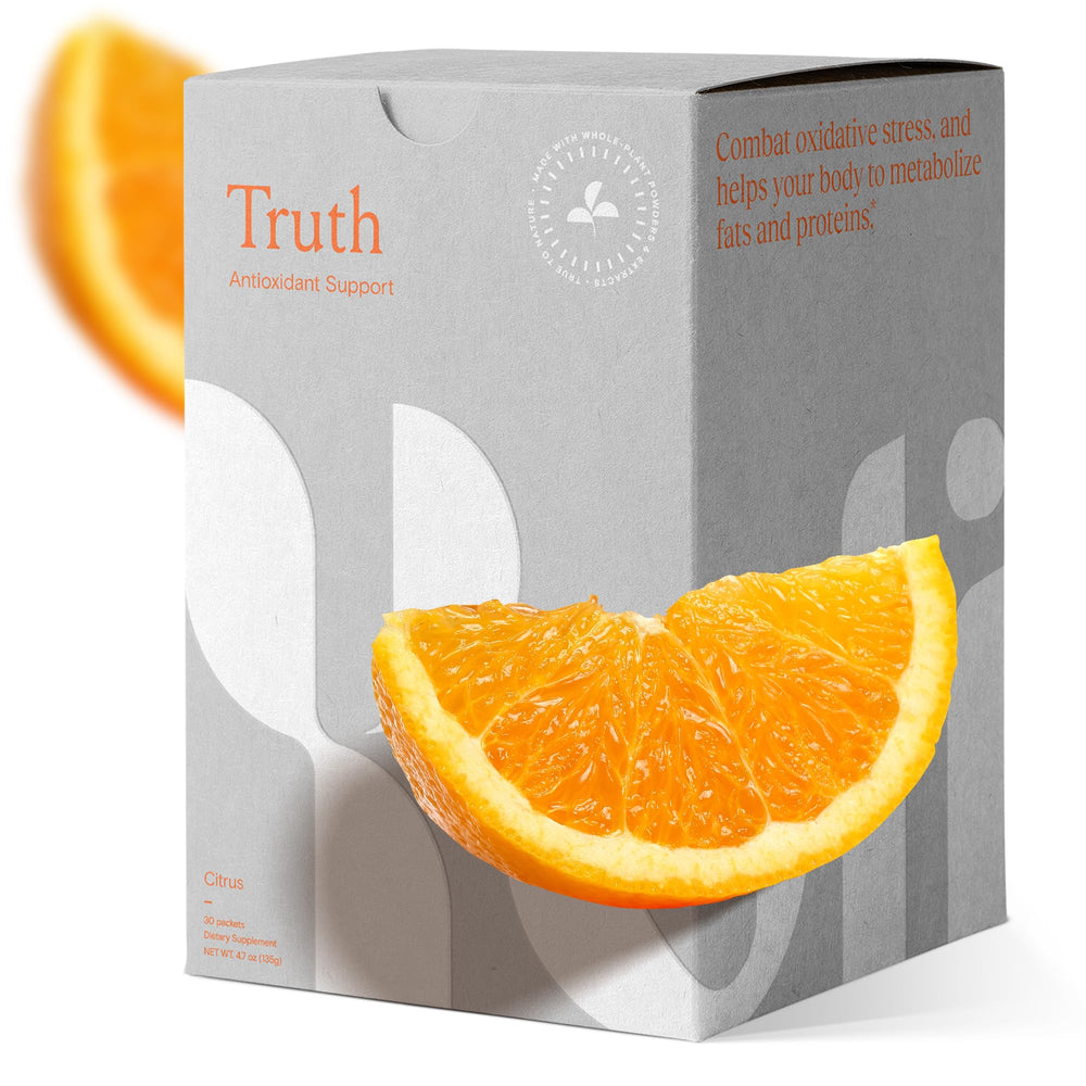 Close-up of Yoli Truth packet showing powder to mix.