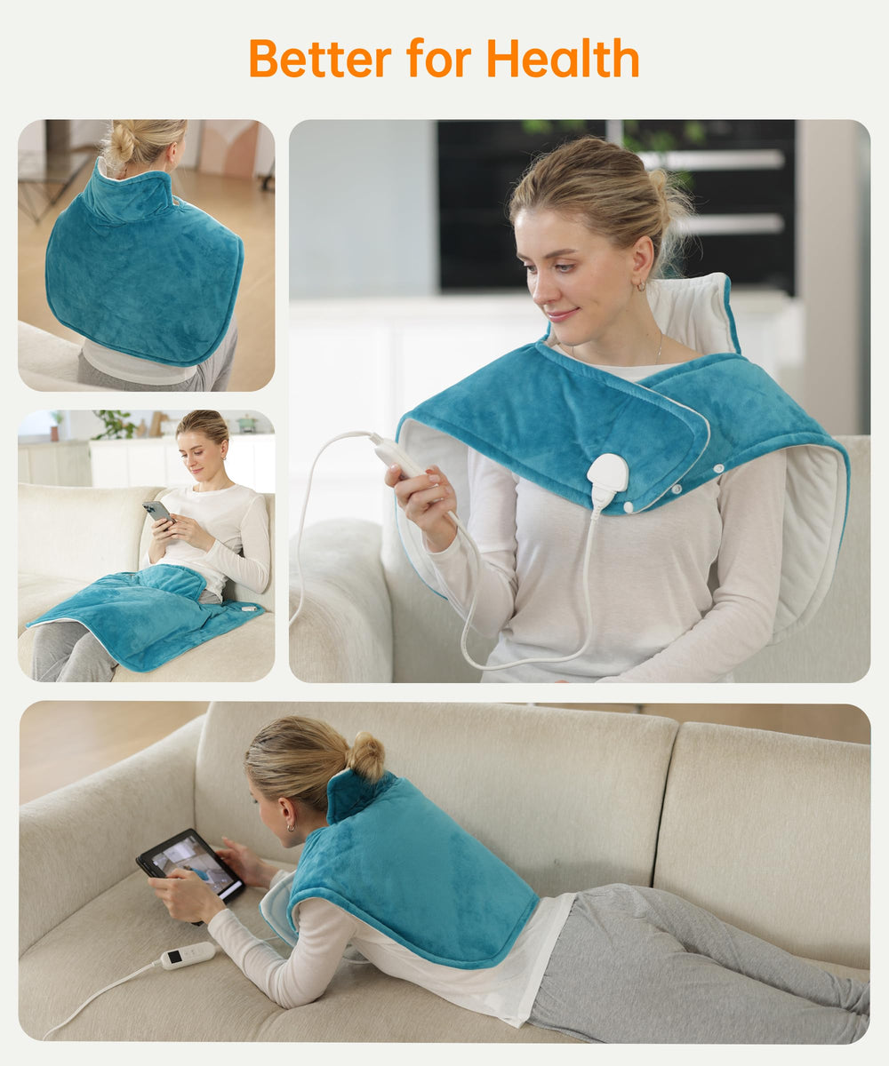 YONJION heating pad showing four timer options for flexible use.
