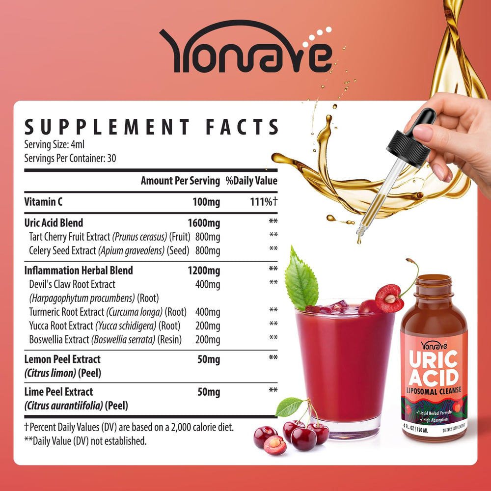 Yonrave Liposomal Uric Acid Drops being poured for easy dosing.