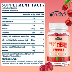 Close-up of the label highlighting tart cherry extract, celery seed and vitamin C benefits.