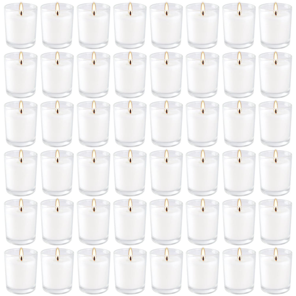 YOROXRG white unscented votive candles in clear glass for weddings and events