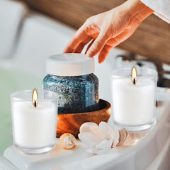 YOROXRG clear glass votives on a table create intimate ambiance for celebrations