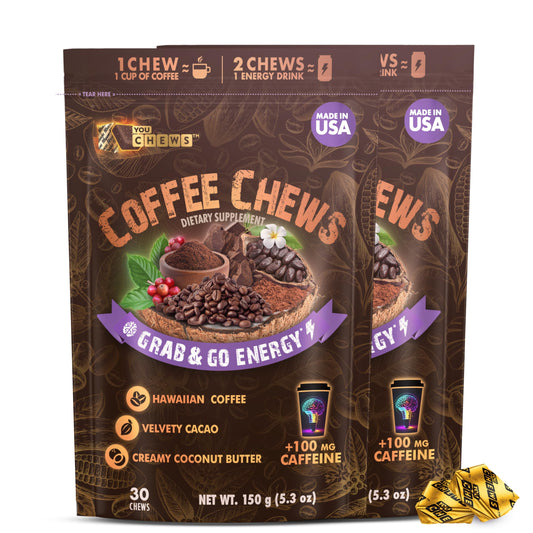 YouChews Coffee Chews packaging for quick on-the-go energy