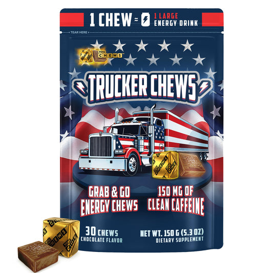 YouChews Trucker Chews packaging front highlighting grab-and-go energy bites