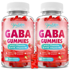 Youlikee GABA Gummies bottle close-up, strawberry flavor for a calm daily routine.