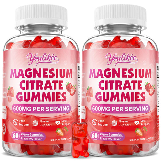 Youlikee magnesium citrate gummies bottle front with high-absorption appeal