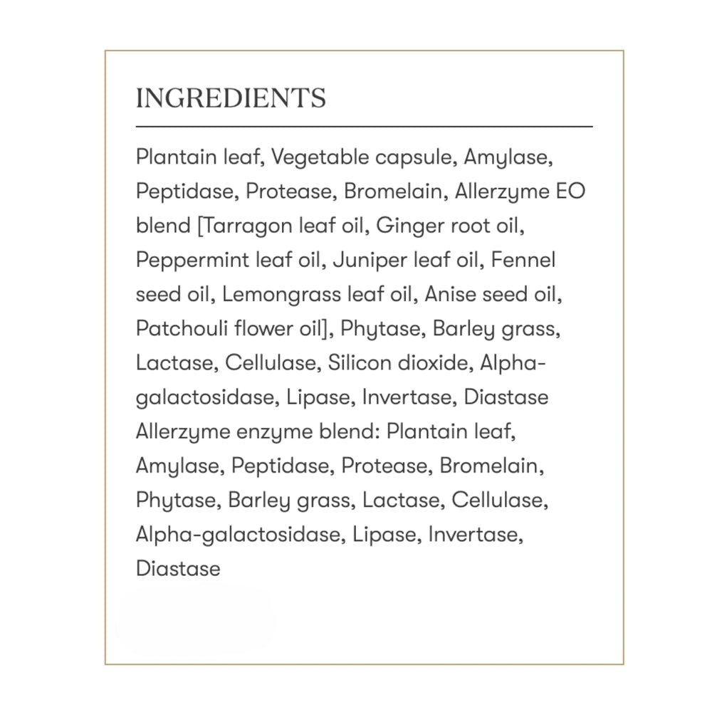 Young Living Allerzyme information card with dosage guidance for mindful digestion.
