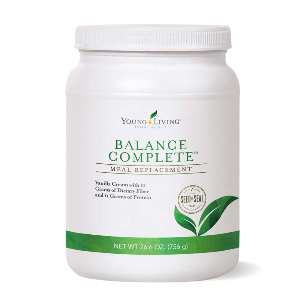 Young Living Balance Complete bottle open for a nutritious meal replacement.