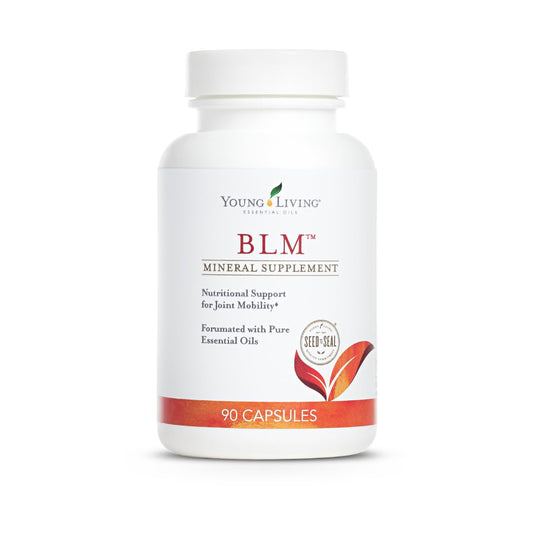 Young Living BLM capsules bottle close-up for daily joint support.