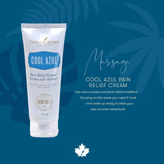 Close-up of Young Living Cool Azul bottle showing soothing texture.