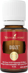Young Living DiGize bottle closeup for aromatic diffusion and calming ambiance.