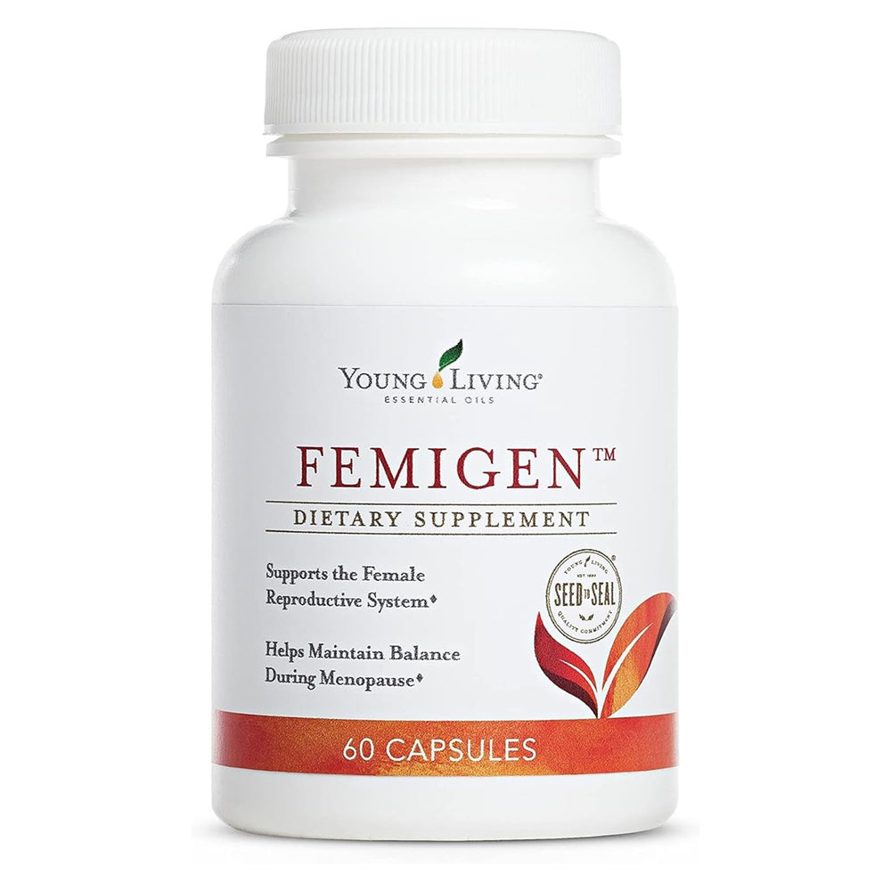 Young Living FemiGen capsules bottle for hormonal wellness support.