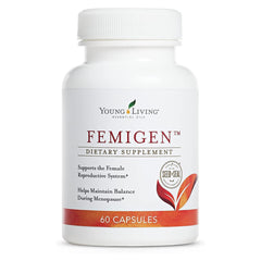 Young Living FemiGen capsules bottle for hormonal wellness support.