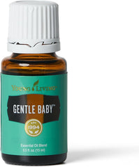Young Living Gentle Baby 15ml bottle close-up showing a soft, comforting aroma for babies.
