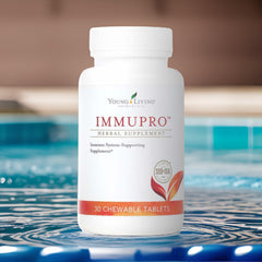 Young Living ImmuPro daily-use scene promoting on-the-go wellness.