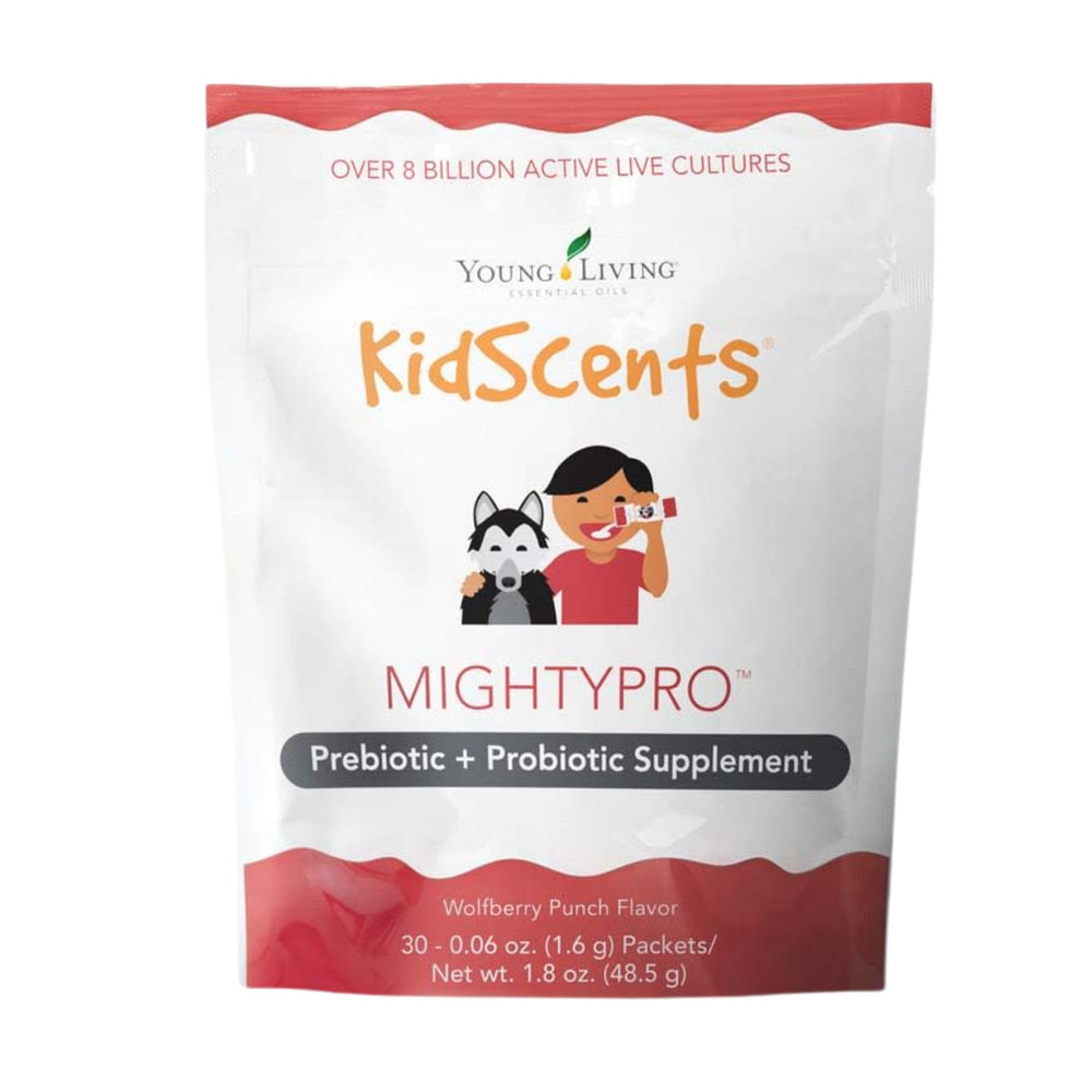 Young Living KidScents MightyPro single-dose packets for convenient daily digestive support.