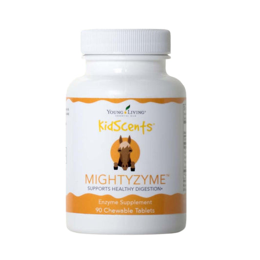 Young Living KidScents MightyZyme chewable bottle for kid-friendly digestive support.