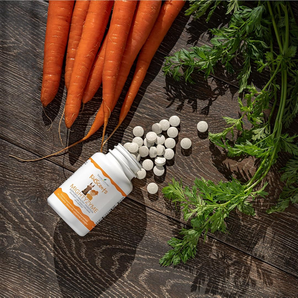 Young Living KidScents MightyZyme label and ingredients highlight plant-derived enzymes.