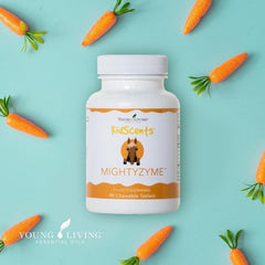 Young Living KidScents MightyZyme packaging emphasizes kid-friendly design.