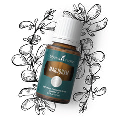 Young Living Marjoram essential oil diffusing in a relaxing space.