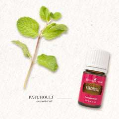 Young Living Patchouli essential oil, rich aromatherapy experience for a calming bath or diffuser session.