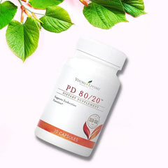 Young Living PD80-20 dosing guide beside the bottle.