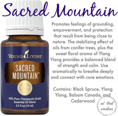 Young Living Sacred Mountain cedarwood, fir, and spruce aroma with earthy, grounding appeal.
