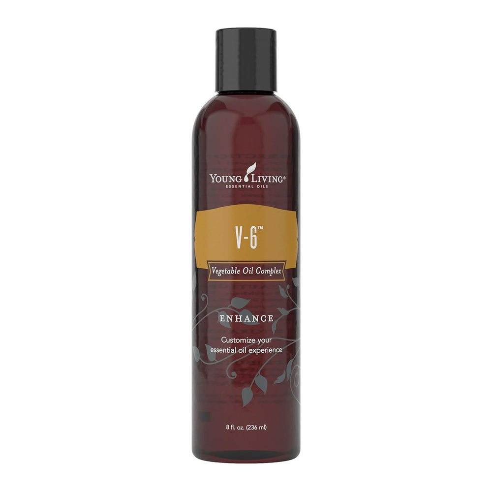 Young Living V-6 Enhanced Oil bottle for gentle dilution and blends.