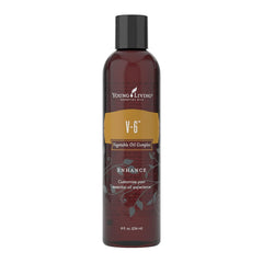 Young Living V-6 Enhanced Oil bottle for gentle dilution and blends.