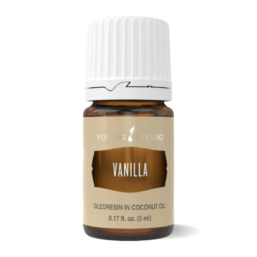 Young Living Vanilla 5ml bottle front view for diffusion or topical use.
