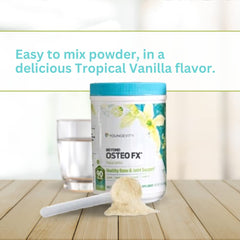 Youngevity Beyond Osteo FX powder being stirred into water for a serving