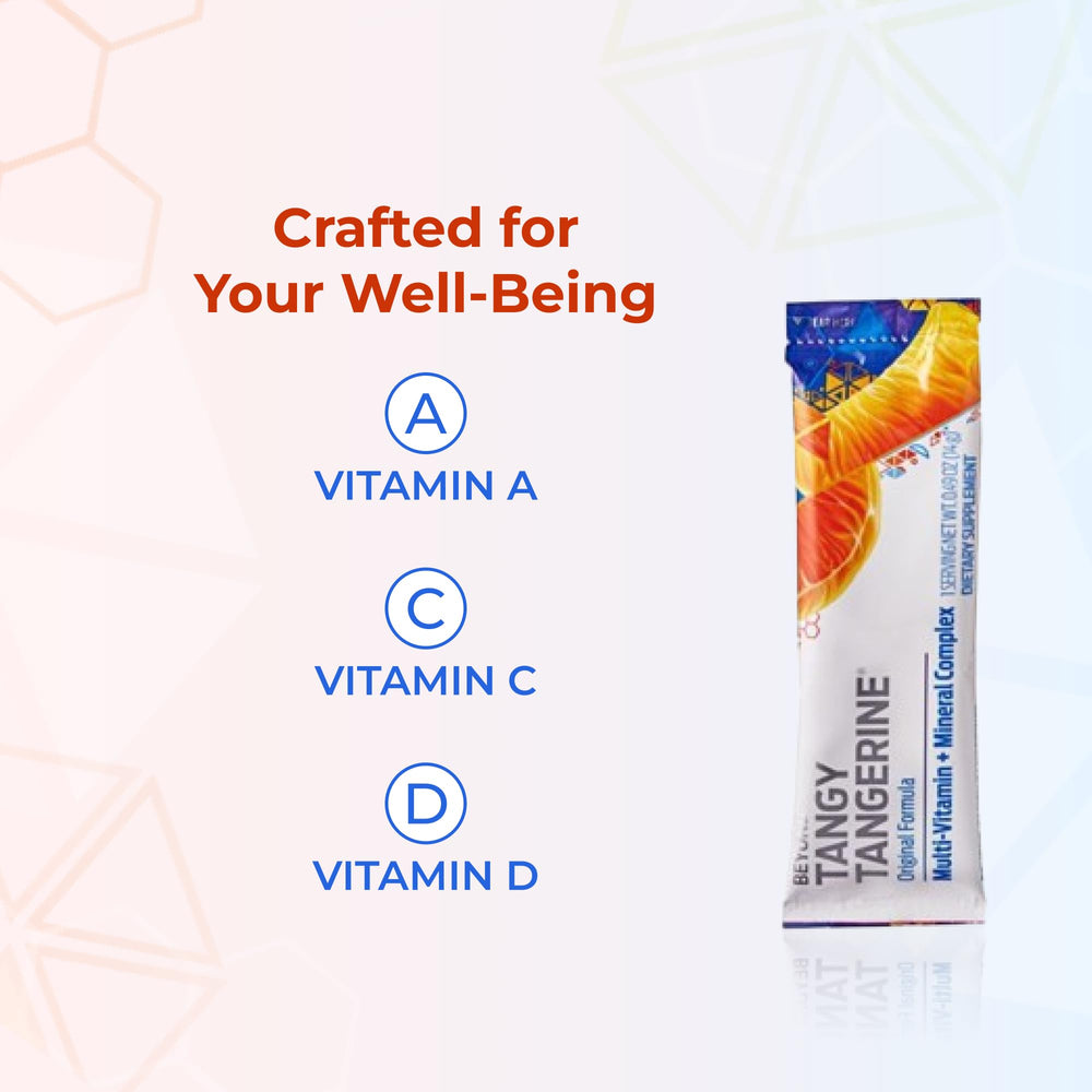 Youngevity Beyond Tangy Tangerine box packaging conveys value and portability.