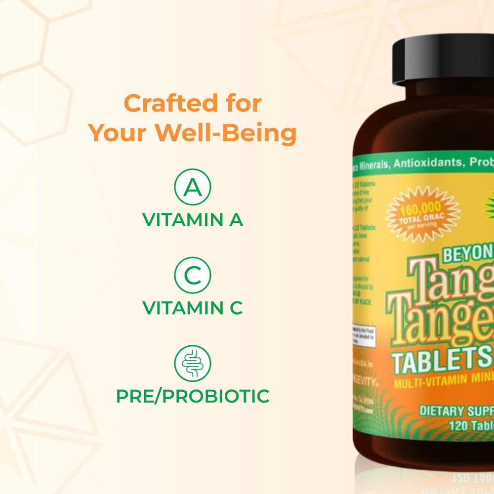 Youngevity Beyond Tangy Tangerine tablets close-up showing sugar-free formula