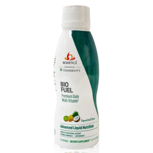 Youngevity Bio Fuel bottle front view, convenient liquid multivitamin for daily nutrition and energy support.