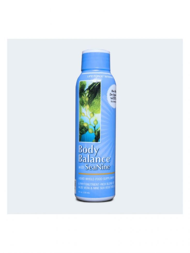 Youngevity Body Balance bottle shows sea vegetables for daily nutrient intake.