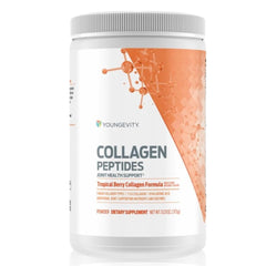 Youngevity Collagen Peptides bottle ready to mix into a smoothie for bone health support.