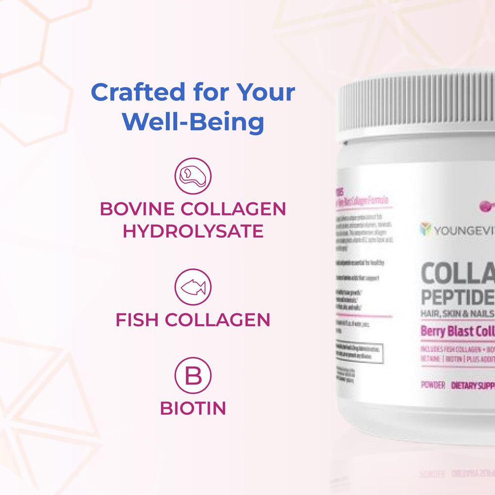 Youngevity Collagen Peptides dissolved in a berry shake