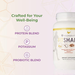 Youngevity FitShake Banana Cream nutrition facts close-up emphasizing protein and calories.