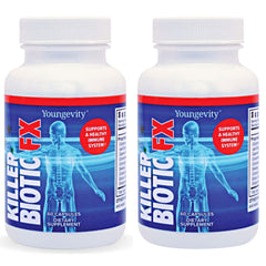 Youngevity Killer Biotic FX bottle front showing label and branding for natural immunity support