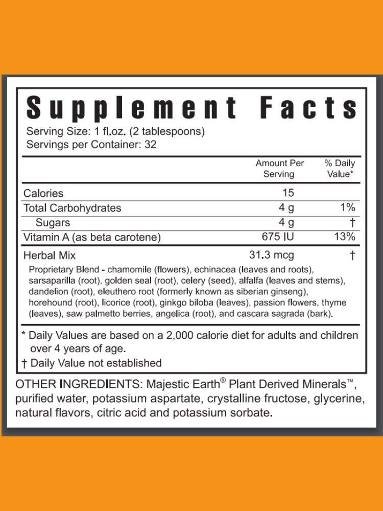Youngevity Majestic Earth Herbal Rainforest pour shows mango-flavored liquid for easy daily dosing