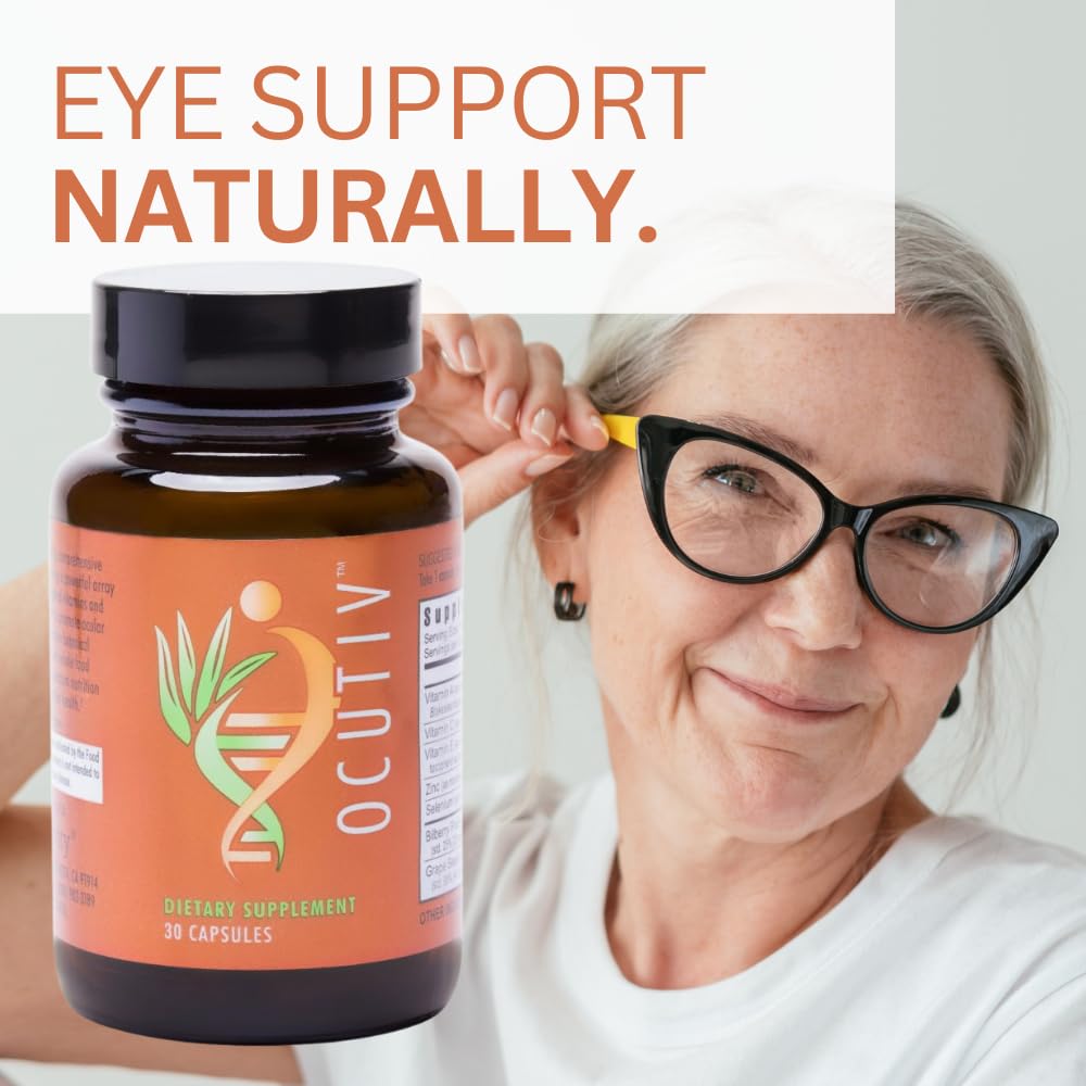 Organic whole food blend in Ocutiv packaging supporting holistic eye nutrition