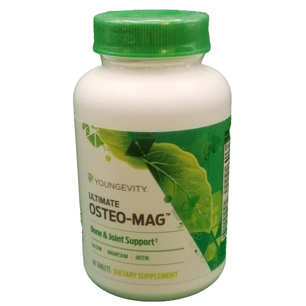 Youngevity Osteo-Mag bottle front with capsule details for bone support