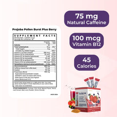 Glass of Strawberry Acai Pollen Burst showing fruity energy pick-me-up.