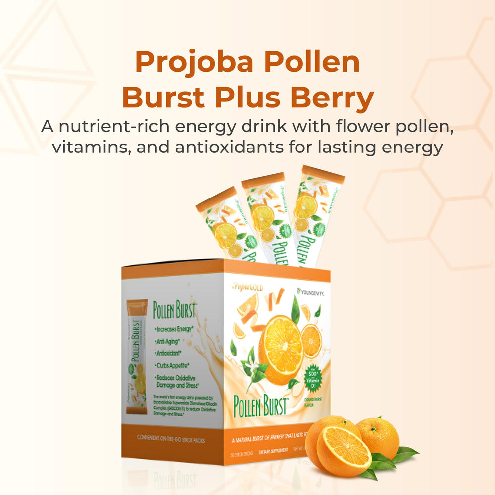 Youngevity ProJoba Pollen Burst with green tea extract supports quick focus.