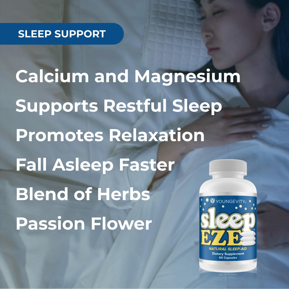 Youngevity Sleep Eze label emphasizes non-habit forming sleep support.