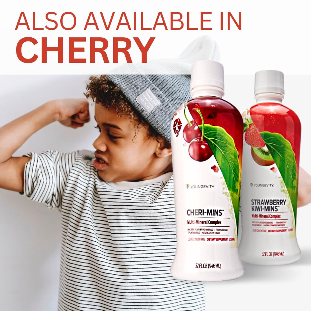 Youngevity Strawberry Kiwi-Mins kids-friendly flavor suggests family use and appeal.