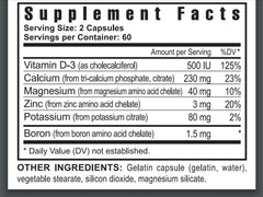 Youngevity Ultimate CAL bottle label detailing co-factors like vitamin D-3 and boron for absorption.