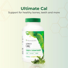 Close-up of Youngevity Ultimate CAL capsules with co-factors for absorption