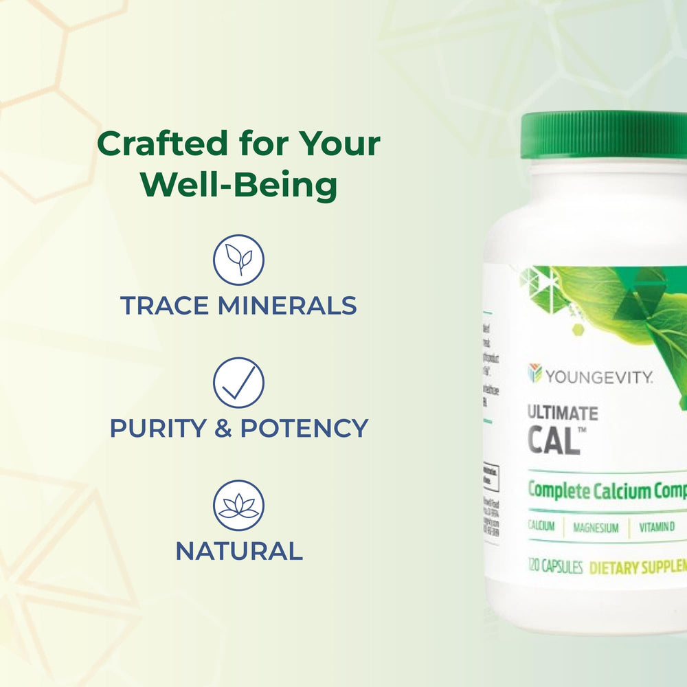 Youngevity Ultimate CAL capsules on a clean surface suggest easy daily use