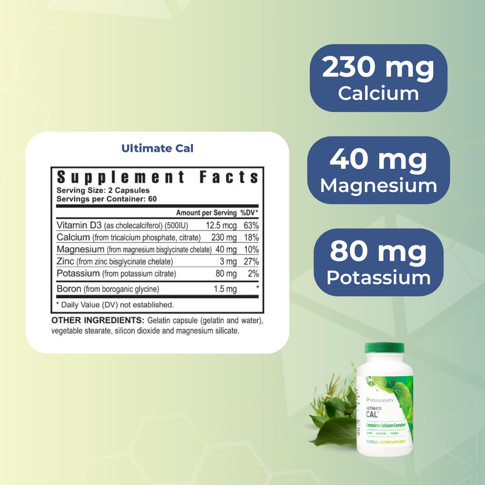 Youngevity Ultimate CAL packaging showcasing comprehensive calcium nutrition